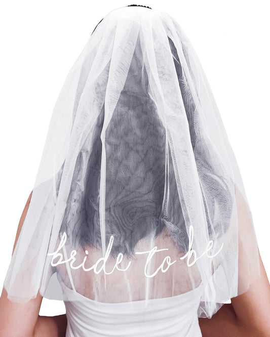 Fibye Bride To Be Embroidered Veil - Bride Veil for Bachelorette Party, Bach Party Favors Accessory, Bride To Be Headband, White Head Peace for Bridal Shower Engagement Party, Wedding and Gift