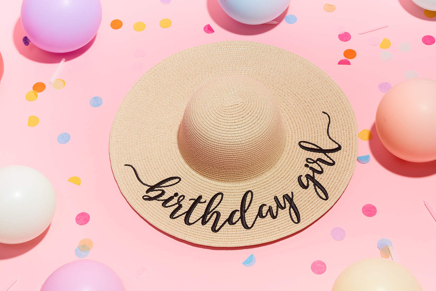 Womens Embroidered Straw Sun Floppy Hat Birthday Gift Party Favor (Birthday Girl)