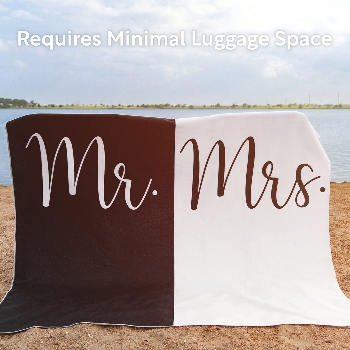 Ethisa Mr and Mrs Beach Towel - Honeymoon Just Married Towel For Beach - Wedding Gift for Newlywed Couple - Shareable Bride and Groom Towel Set - Thin Travel Friendly His and Her Beach Towel - 78"x59"