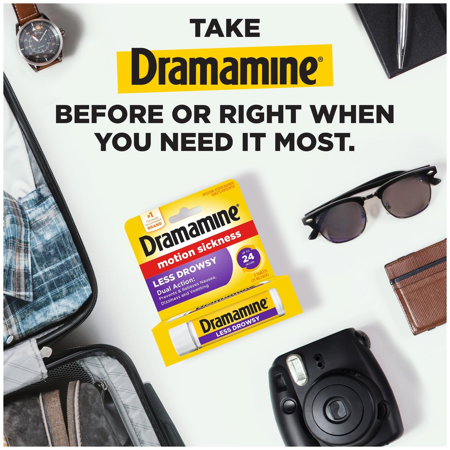 Dramamine Motion Sickness Relief Less Drowsey Formula, 8 Count (Pack of 1)