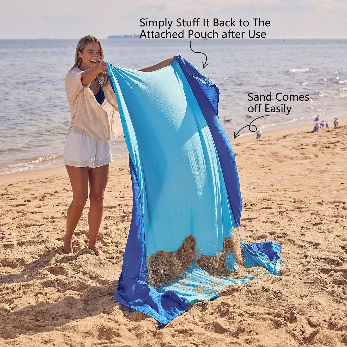 Wekapo Beach Blanket Sandproof, Extra Large Oversized 10'X 9' for 2-8 Adults, Big & Compact Sand Free Mat Quick Drying, Lightweight & Durable with 6 Stakes & 4 Corner Pockets