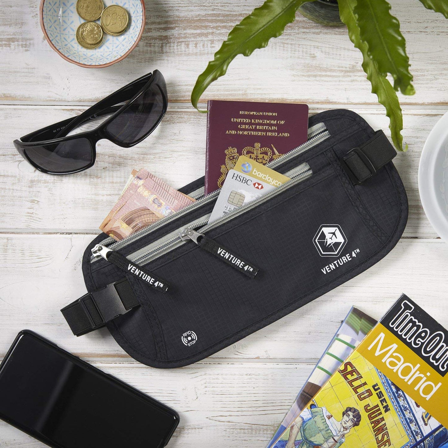 Slim Minimalist Design Money Belt, RFID Blocking for Men & Women - Ideal for Keeping Your Cash, Credit Card, Passport, Phone Safe When Traveling (Black)
