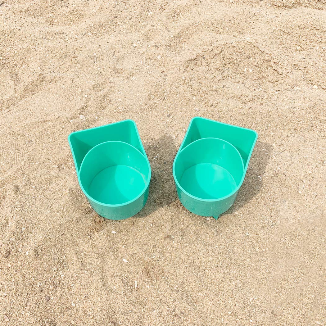 Home Queen Beach Cup Holder with Pocket, Multi-Functional Sand Cup Holder for Beverage Phone Sunglasses Key, Beach Accessory Drink Sand Coaster, 2-Pack, Teal
