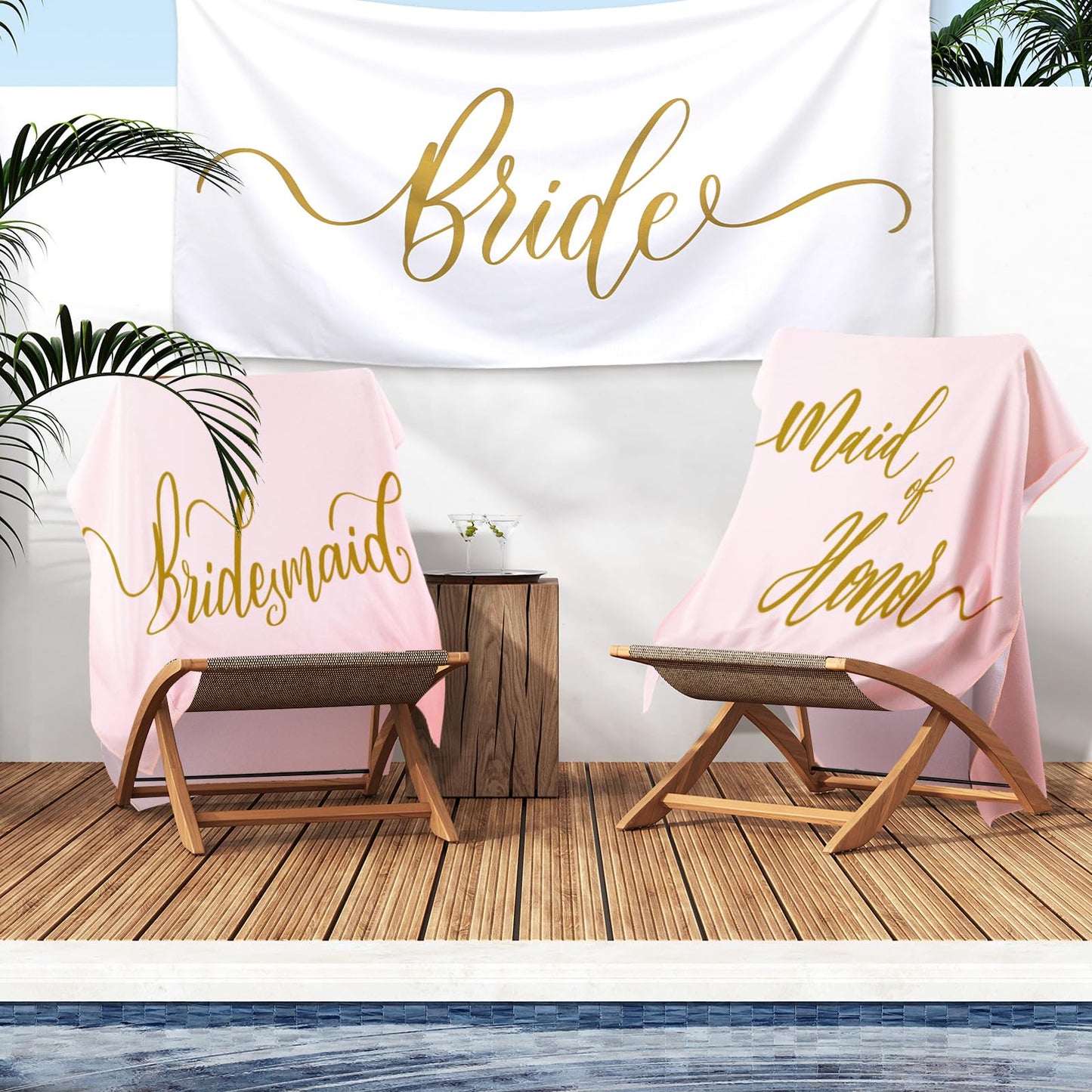 Newwiee Bridesmaid Beach Towels Bulk Bride Beach Towel Beach Bachelorette Party Supplies Bridal Shower Accessories Favors Wedding Party Favors, 35 x 70 Inch(White, Pink)