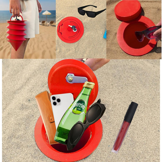 Portable Beach Safe With Locking Key, Bright Purple/Red Beach Locking Bags For Valuables and Phone (Red)