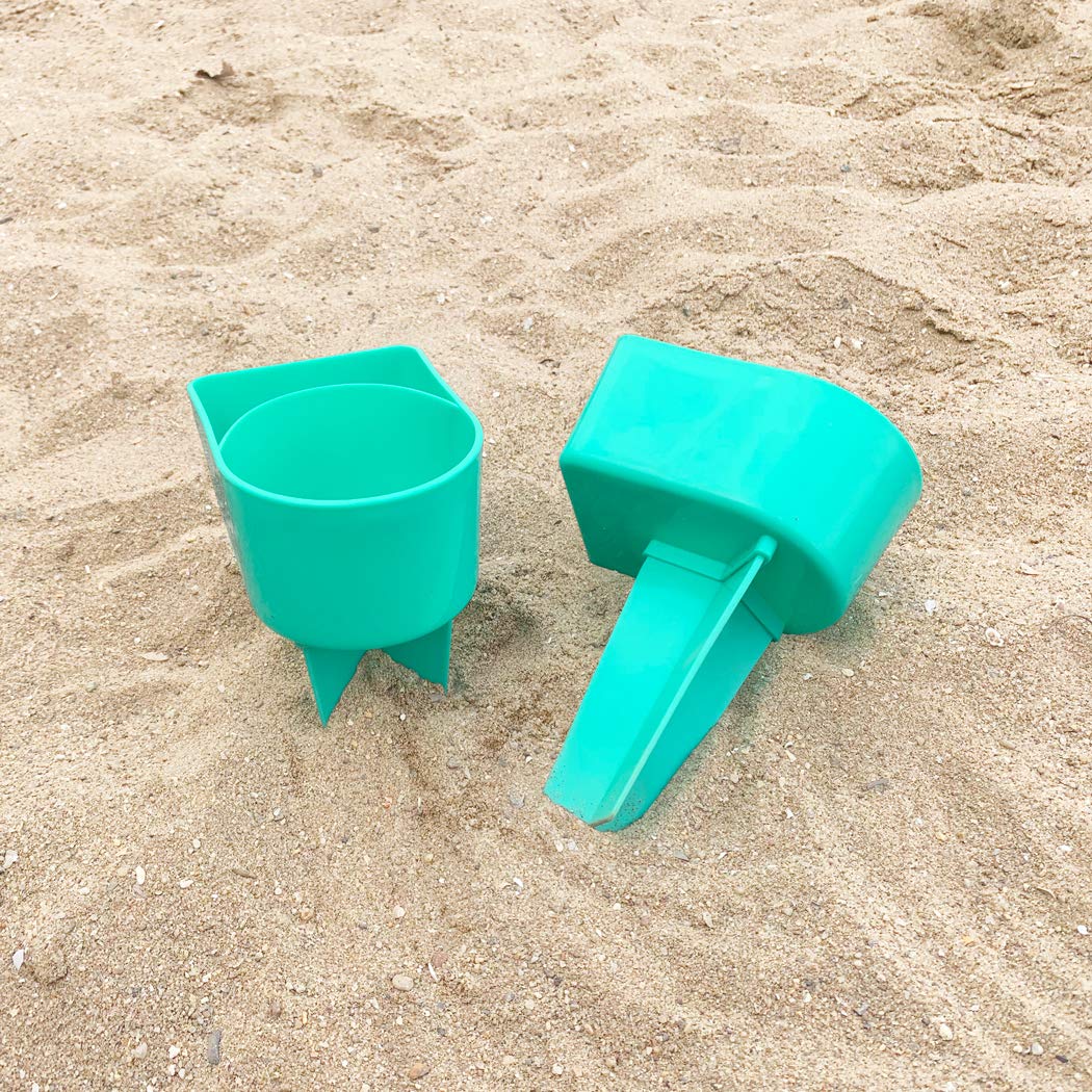 Home Queen Beach Cup Holder with Pocket, Multi-Functional Sand Cup Holder for Beverage Phone Sunglasses Key, Beach Accessory Drink Sand Coaster, 2-Pack, Teal