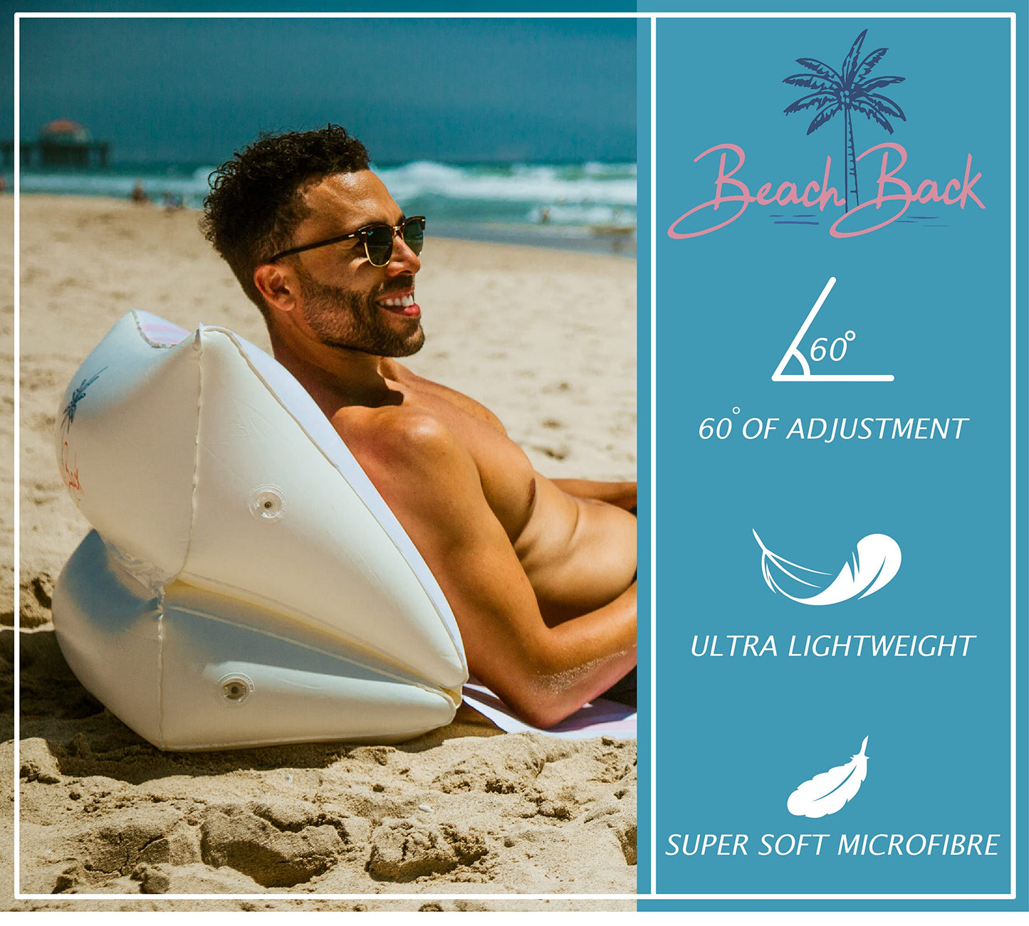 BeachBack Inflatable Beach Lounger - Beach Chair with Adjustable Back Support - Portable and Lightweight Air Sofa Chair for Lawn or Anywhere Outdoors