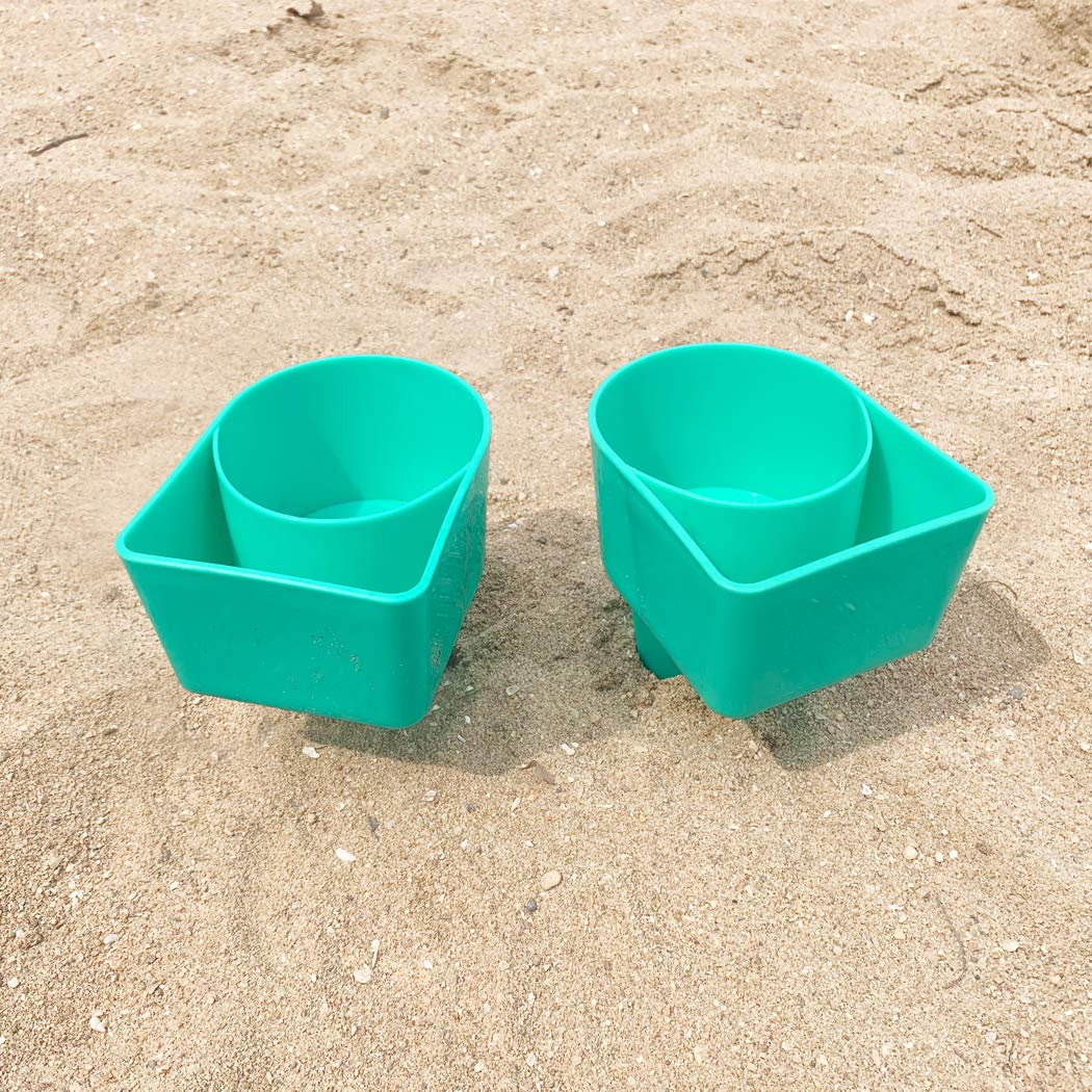 Home Queen Beach Cup Holder with Pocket, Multi-Functional Sand Cup Holder for Beverage Phone Sunglasses Key, Beach Accessory Drink Sand Coaster, 2-Pack, Teal