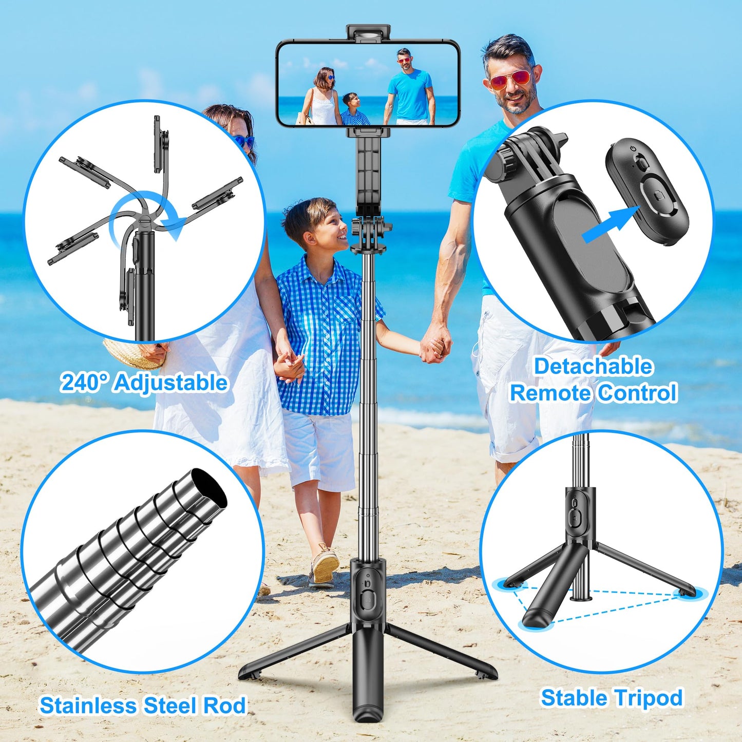 SelfieShow Selfie Stick, Extendable Selfie Stick Tripod with Wireless Remote and Tripod Stand, Portable, Lightweight, Compatible with iPhone 15 14 13 12 Pro Xs Max X 8Plus, Samsung Smartphone and More