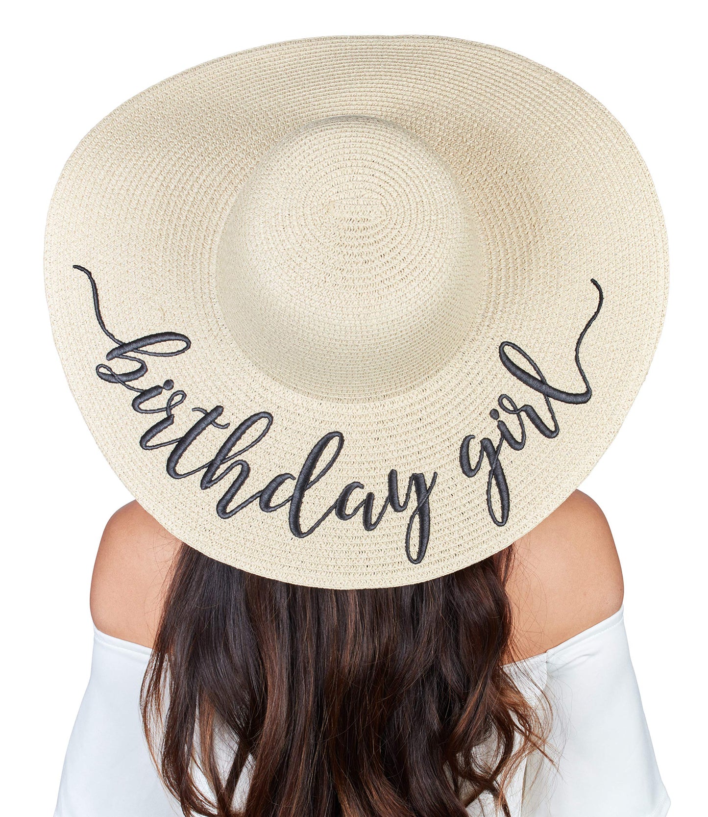 Womens Embroidered Straw Sun Floppy Hat Birthday Gift Party Favor (Birthday Girl)