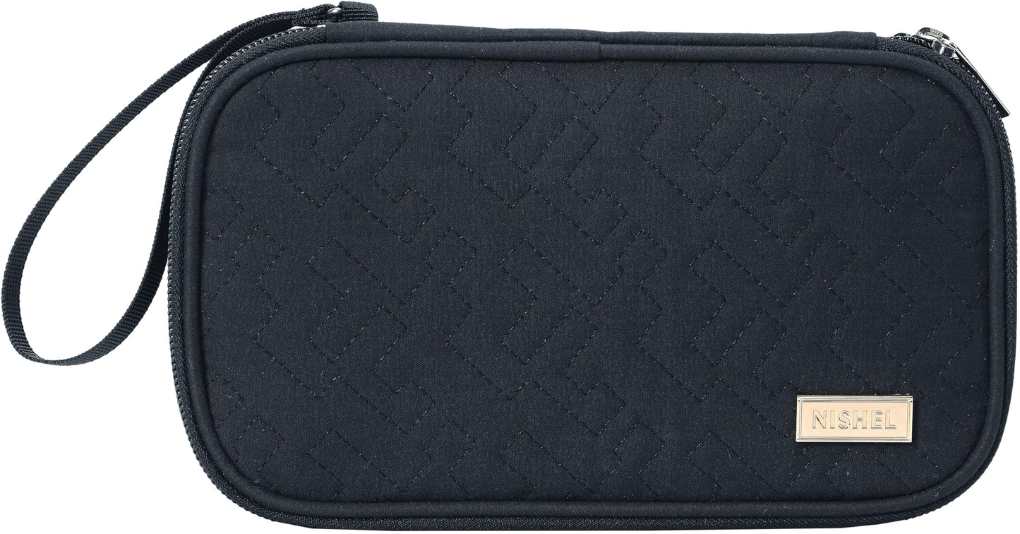 NISHEL Travel Cord Organizer Case, Double Layers Tech Electronic Bag, Essentials for Charger, Cable, Phone, Flash drive, Black