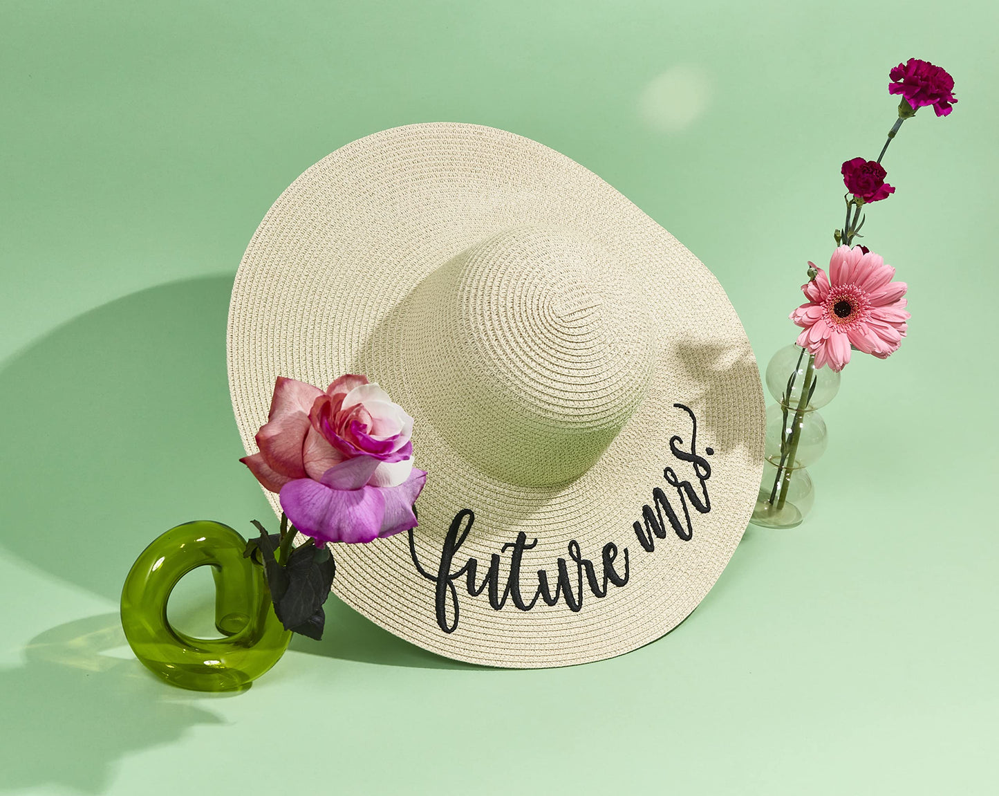 Womens Embroidered Straw Sun Hat Bridal Shower Gift Bachelorette Favor Honeymoon (Future Mrs.)