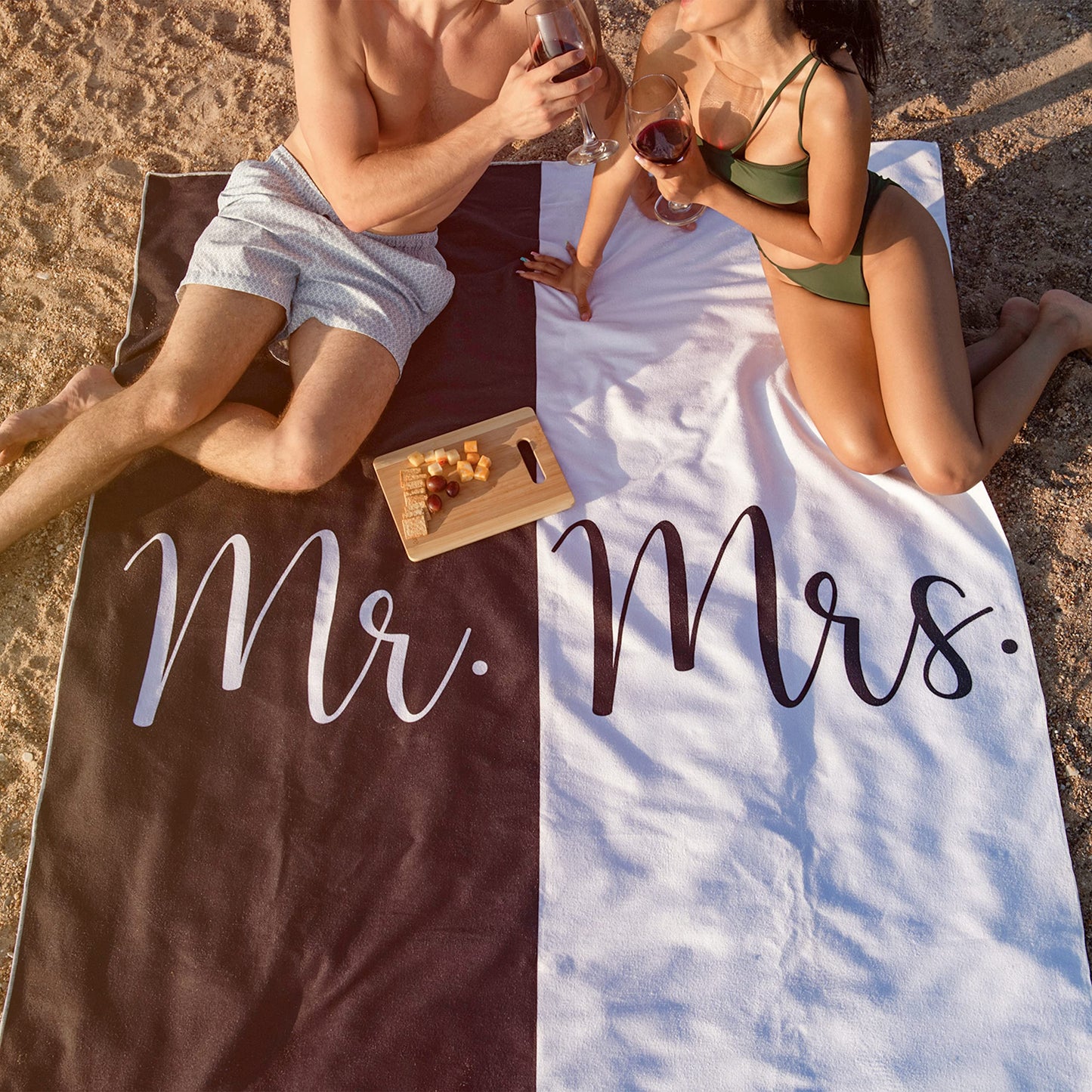 Ethisa Mr and Mrs Beach Towel - Honeymoon Just Married Towel For Beach - Wedding Gift for Newlywed Couple - Shareable Bride and Groom Towel Set - Thin Travel Friendly His and Her Beach Towel - 78"x59"